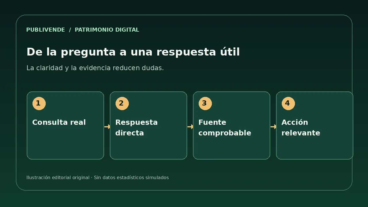 Pregunta, respuesta verificable, fuente y siguiente paso conectados en un flujo