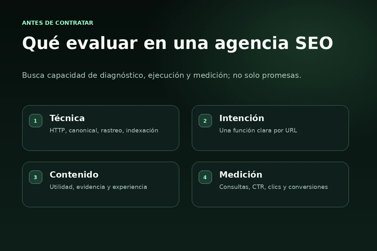 Criterios para elegir una agencia SEO: técnica, intención, contenido y medición