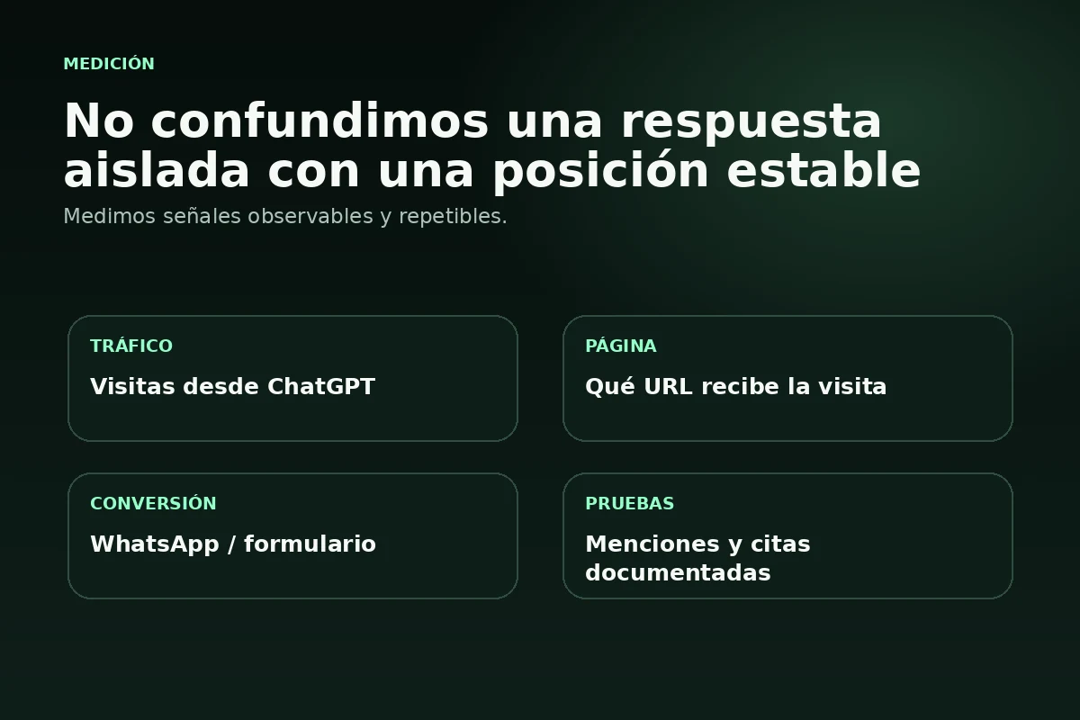 Medición de tráfico, página, conversión y pruebas documentadas de visibilidad en ChatGPT
