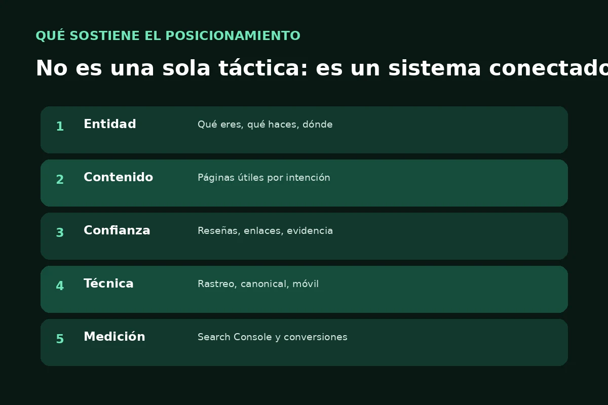 Cinco pilares para posicionar una empresa en Google: entidad, contenido, confianza, técnica y medición