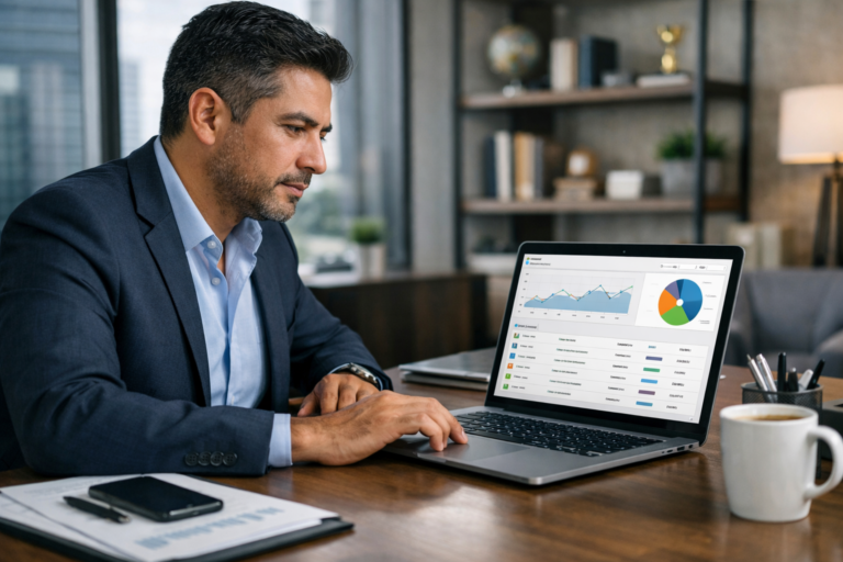 Imagen generada con IA de métricas y captación de prospectos desde un sitio web.