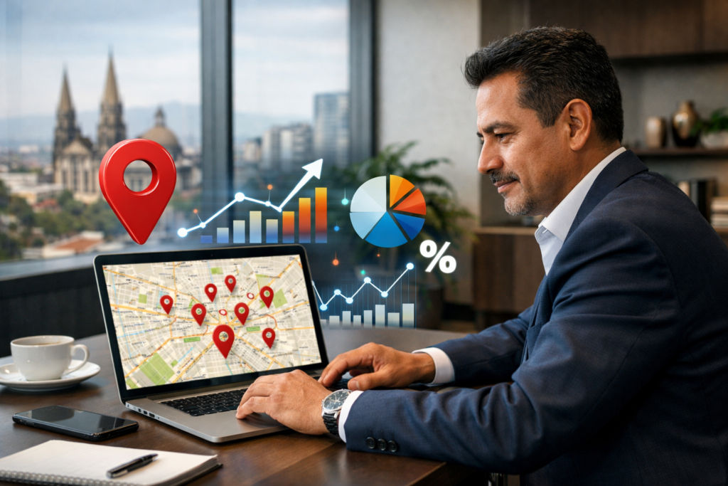 Imagen generada con IA sobre SEO local y visibilidad digital para empresas en Guadalajara.